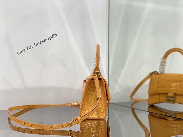 Balenciaga專櫃爆款xs橙色鱷魚紋手提女包 巴黎世家經典Hourglass沙漏包 fyj1040